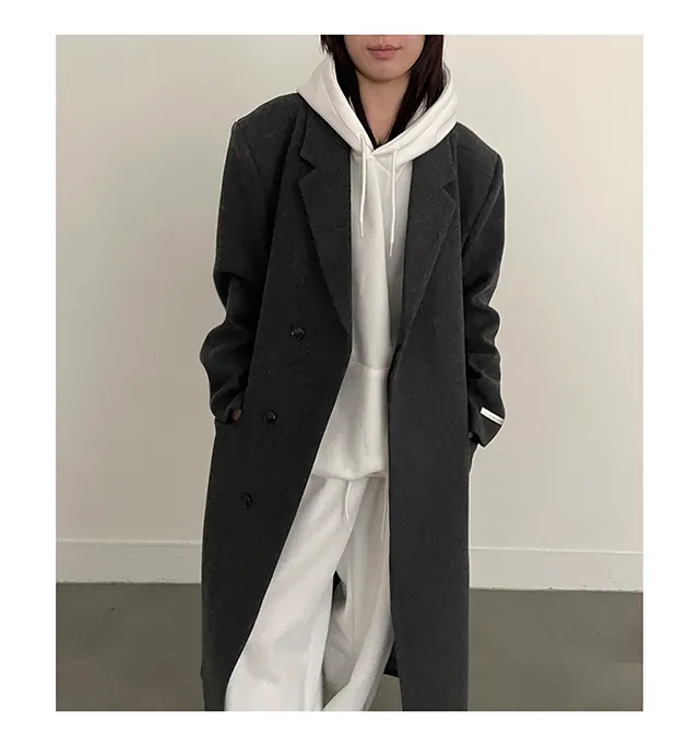 (Unisex) 카민 히든 롱 코트 (3color) 맥시 겨울코트 오버사이즈 울코트 남녀공용 상세 이미지 9