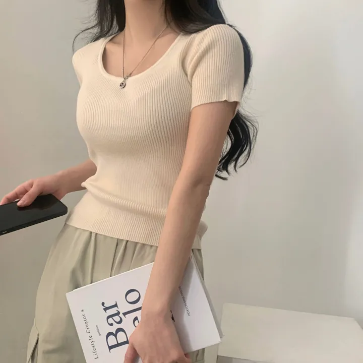 [고퀄🤍/누적3만장!] 단가라/무지 유넥 골지 슬림 반팔니트 - 9color 상세 이미지 31