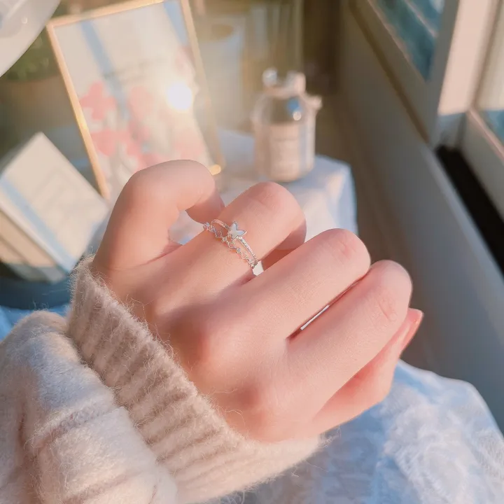 ✨판매1등✨ 실버 925 행운 나비 큐빅 레이어드 실 은반지 상세 이미지 29