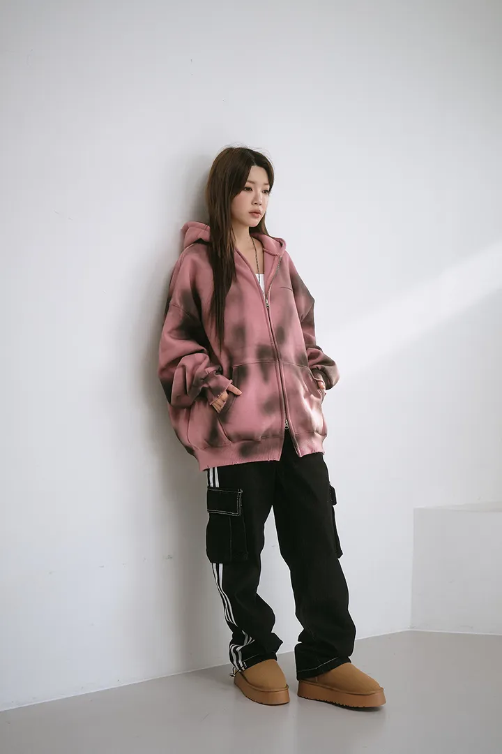 [UNISEX] 빈티지 워싱 더티 투웨이 후드집업 크롭 워싱  피그먼트 오버핏  핸드워머  커플룩 스트릿룩 빈티지룩 남여공용 유니섹스 크롭집업  빅사이즈 유니크 봄신상신상 물나염 상세 이미지 34