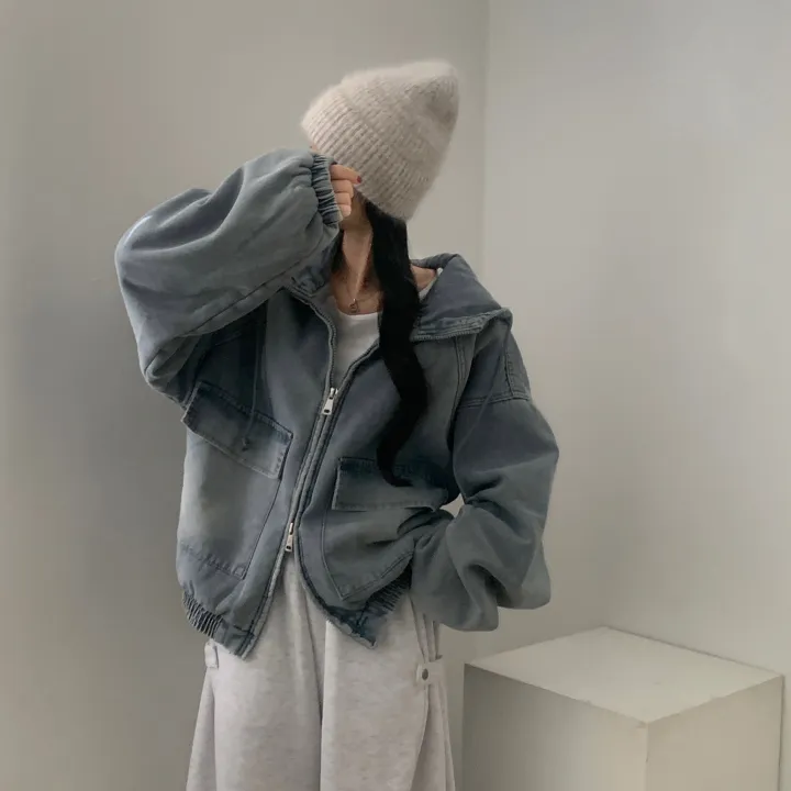 [전체퍼안감🤍/크롭VER추가!] 왕오버핏! 한겨울 투웨이 데님 양털 후드 패딩점퍼, 집업 - 2color 상세 이미지 6