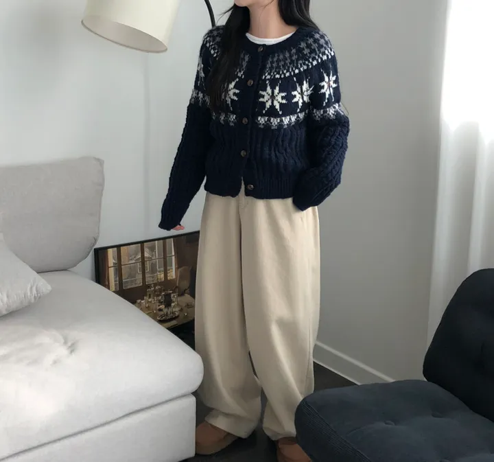 [눈꽃❄]스노우 노르딕 도톰 라운드 니트 긴팔 가디건 2color 상세 이미지 23