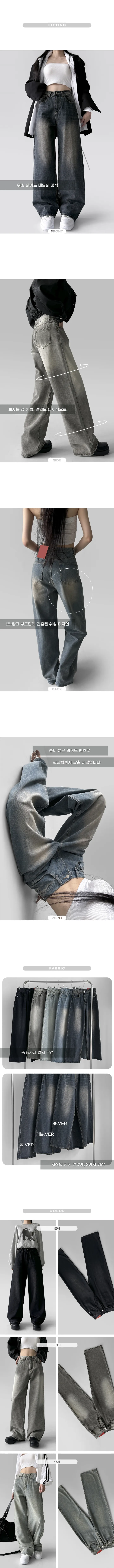 [3기장/~3XL] 스모크 워싱 와이드 정핏 일자 캐쥬얼 데일리 데님 팬츠 바지 상세 이미지 4