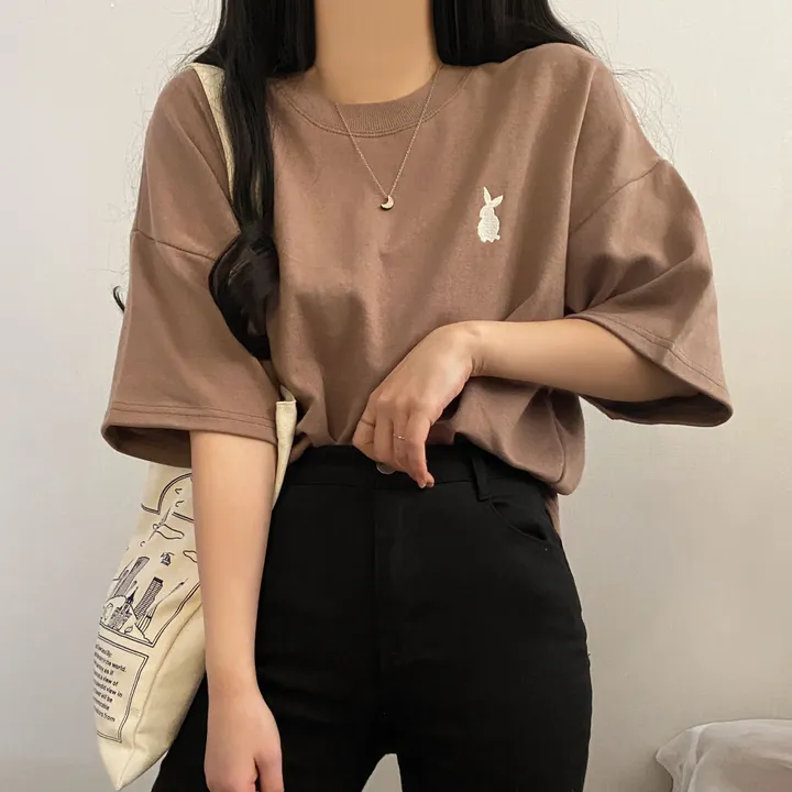 [넉넉/데일리] 러블리 래빗 자수 오버핏 반팔티T 상세 이미지 21