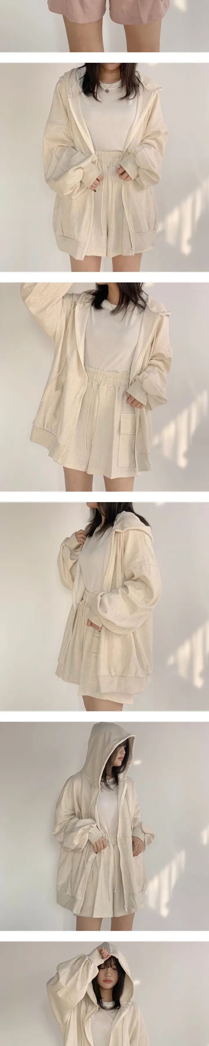 봄신상 🌸 오버핏 후드집업 + 카고 반바지 세트 - set 상세 이미지 6