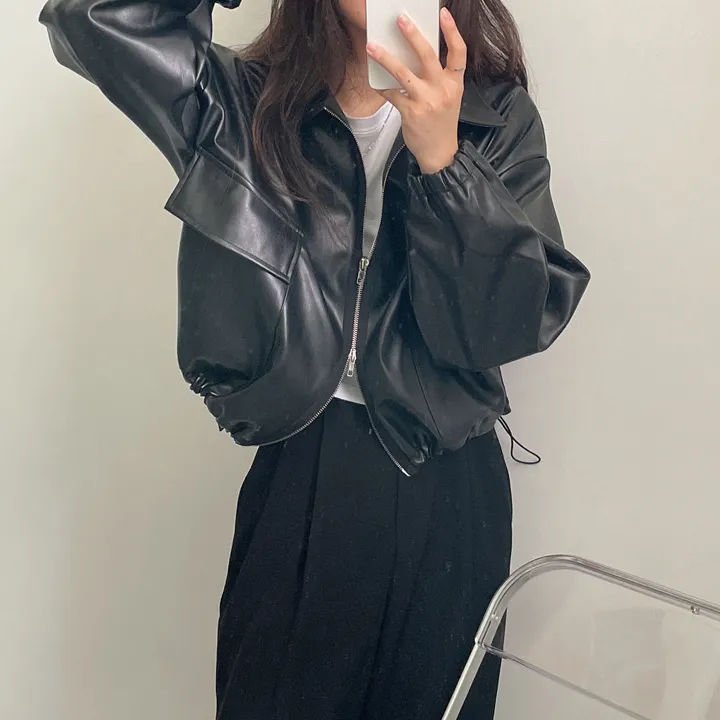 [투웨이/고퀄리티]레더 스트링 카라 크롭 라이더 숏자켓 3color 상세 이미지 27