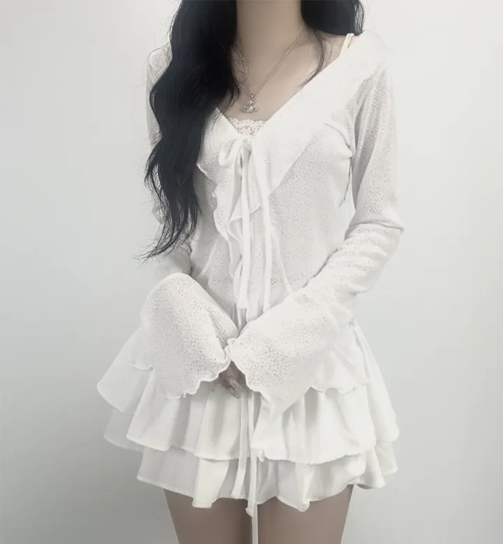 ruffle ribbon lace cardigan 러플 리본 레이스 가디건 (봄가디건, 러블리, 프릴, 니트가디건, 슬림핏, 여리여리) 상세 이미지 8