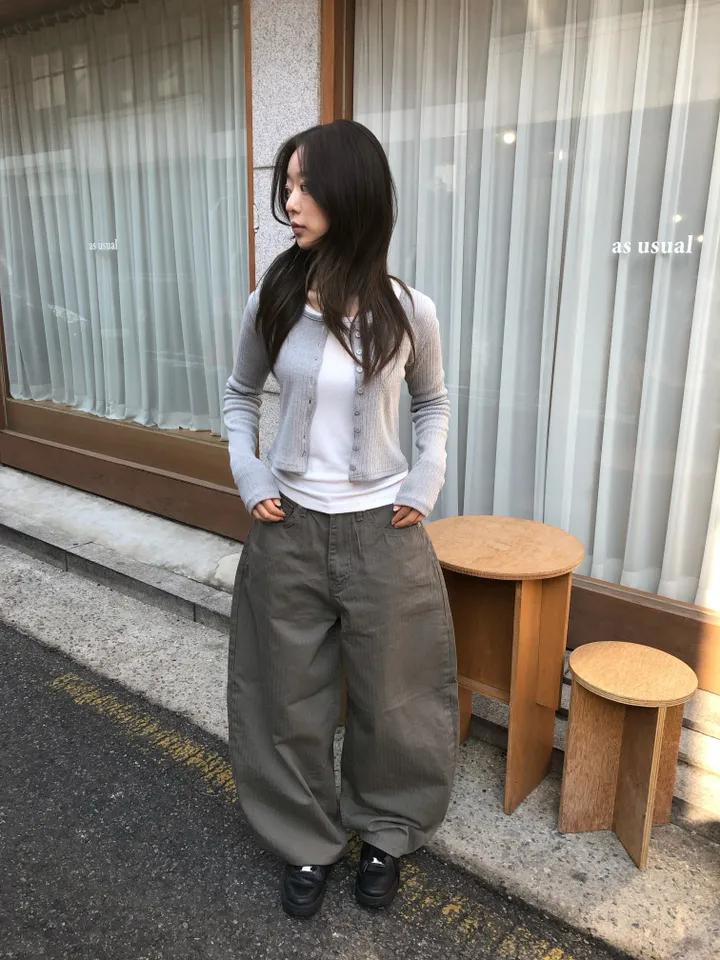 슬림핏 숏 골지 가디건 상세 이미지 20