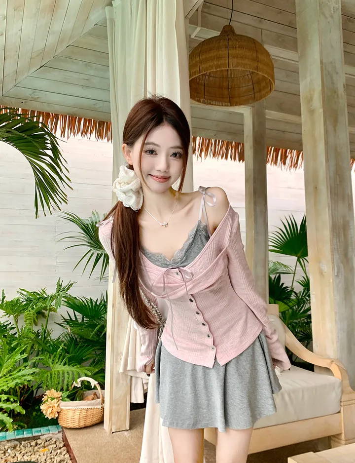 [발레코어 쓰리피스 러블리 페미닌룩] 로안 3pcs 레이어드 나시+가디건+스커트 쓰리피스 세트 상세 이미지 16