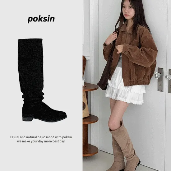 [🖤하비추천/여리여리핏🖤/후기보장❣️] 오엔드 스웨이드 주름 셔링 스퀘어 롱부츠(2.5/4cm)-2511