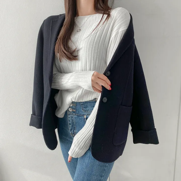 촉촉한 필수템 스판 라운드 골지 데일리 니트 상세 이미지 6