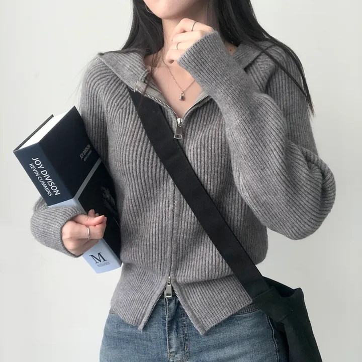 🚚당일출고🚚[부드러움] 허리잘록 여리핏 투웨이 후드 골지니트 집업 상세 이미지 21