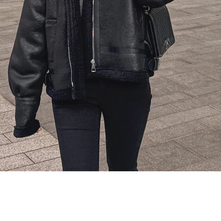 [안감 털날림❌/하이넥 버클⭕] 에티오 하이넥 더블버클 지퍼 가죽포인트 허리버클 양털 페이크레더 무스탕 상세 이미지 25