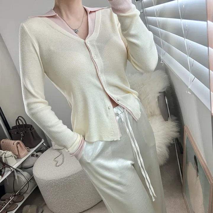 (강추)브리에 카라 배색 니트 가디건 -3color / 맨투맨 후드 집업 청바지 데님 원피스 3부팬츠 반바지 상세 이미지 19