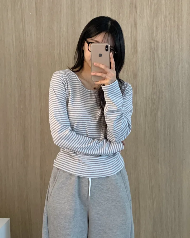 [날씬핏🦊/매일매일] 블리스 라운드넥 단가라 긴팔티셔츠 -4color 상세 이미지 6