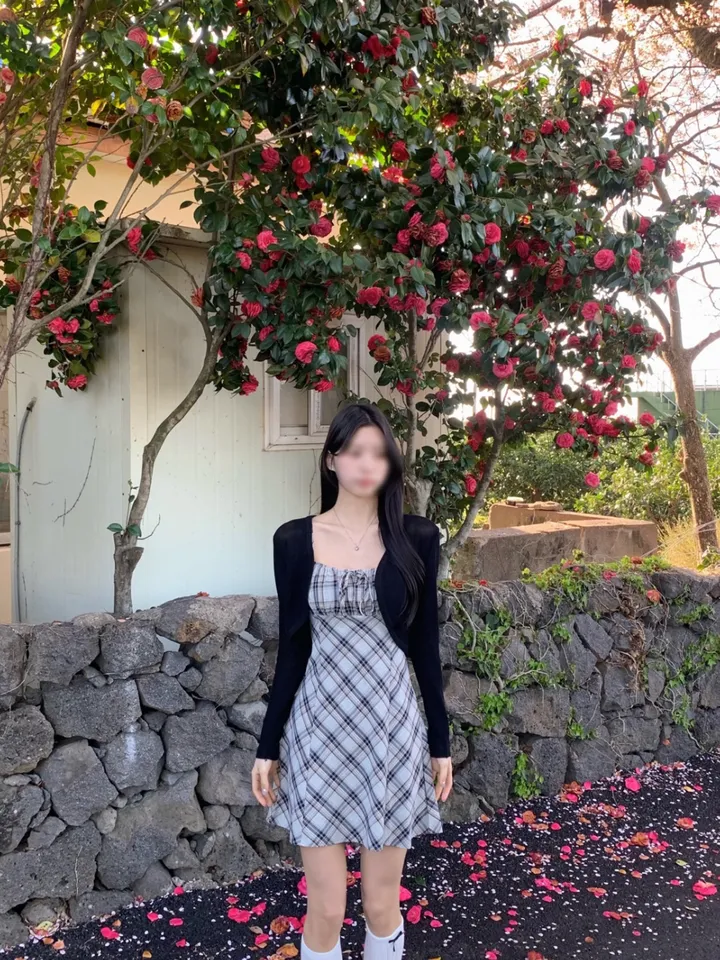 [세트가격❤️/예쁨보장!] 린넨 체크 셔링 리본 플레어 a라인 볼레로 크롭 가디건 원피스 투피스 세트;3color <여행룩/길이오절/핏존예!> 상세 이미지 28