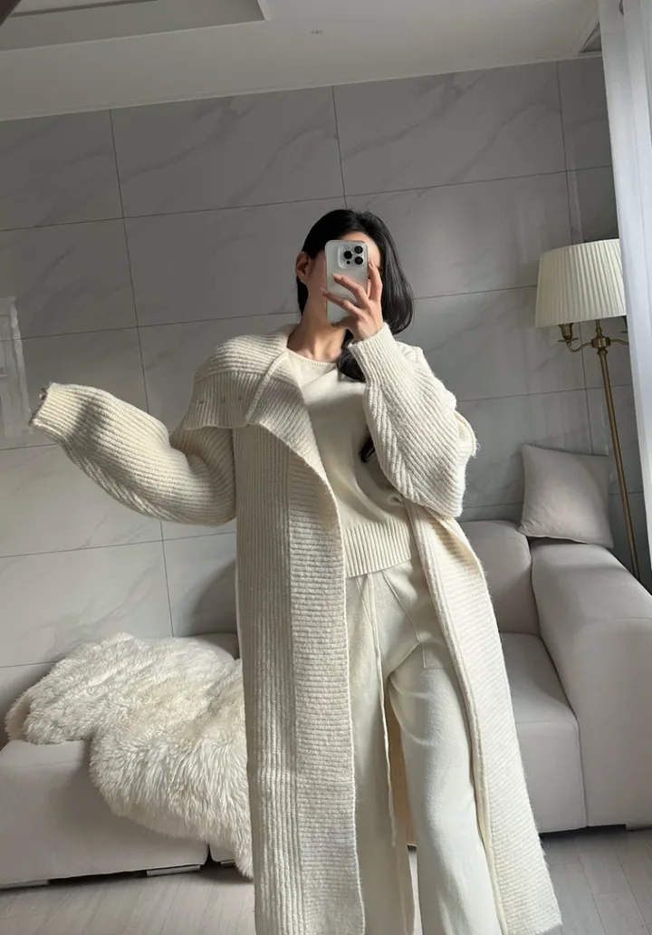 [아이당일] *도톰따숩 터틀넥 울 숄 빅카라 꽈배기 뜨개 니트 맥시롱가디건 울롱코트 울가디건(5color) 상세 이미지 11
