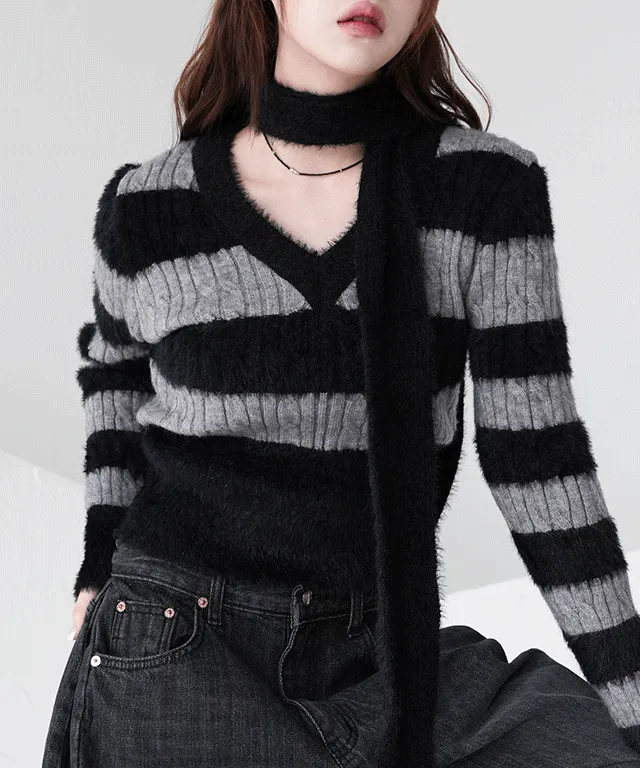 [머플러세트] 하니 스트라이프 니트