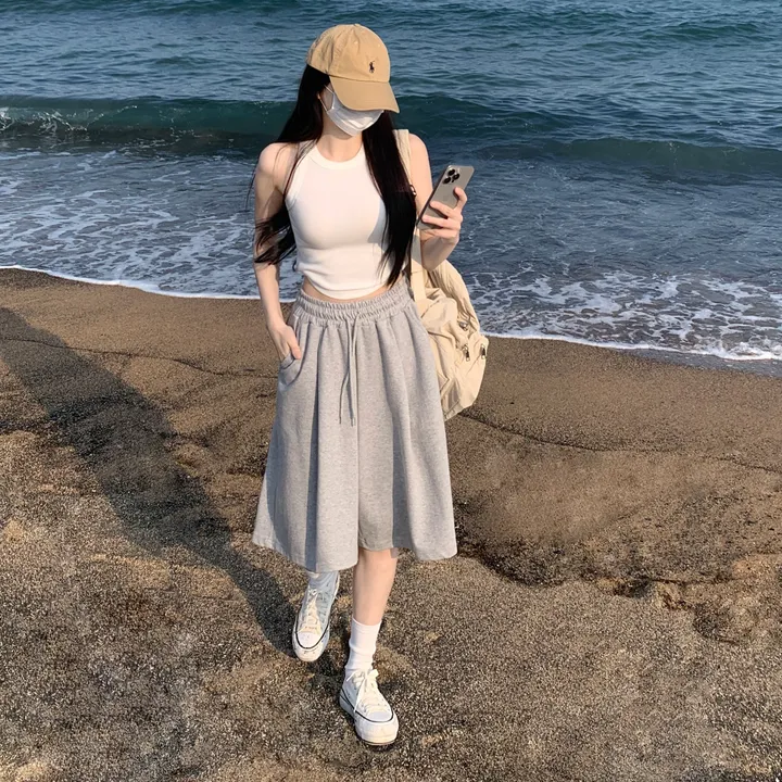 [핏보장🖤/L-XL] 발리 버뮤다 원턱 밴딩 와이드 숏 허리밴딩 트레이닝 팬츠 바지 키작녀 키큰녀 빅사이즈 남녀공용 상세 이미지 10