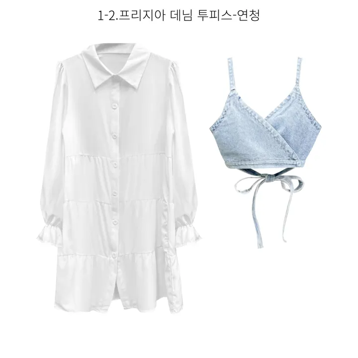 청순 봄 데님 투피스 모음 (셔츠원피스 데님원피스 하객룩 개강룩 벚꽃룩 러블리 페미닌 뷔스티에 투피스 데님투피스 청자켓 가디건 스커트) 상세 이미지 5
