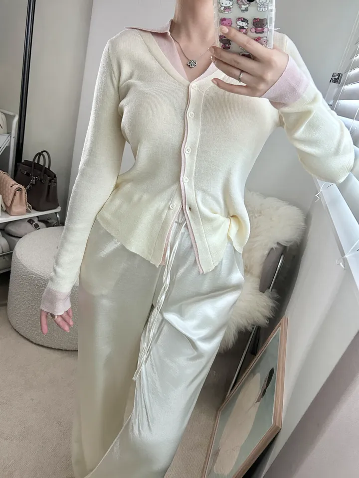 (강추)브리에 카라 배색 니트 가디건 -3color / 맨투맨 후드 집업 청바지 데님 원피스 3부팬츠 반바지 상세 이미지 4