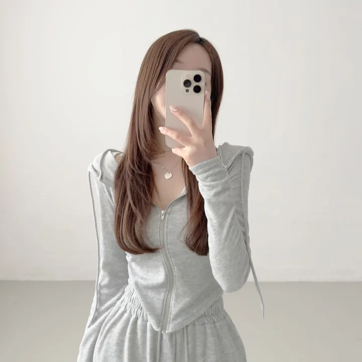 [고퀄/부드러워요] Y존 부각없는, 옆트임 밑단 브이 컷팅 크롭 후드집업 + 하이웨스트 밴딩 와이드팬츠 트레이닝 세트 허리잘록 봄가을 투피스 츄리닝 상하의 셋업 (3color) 상세 이미지 21