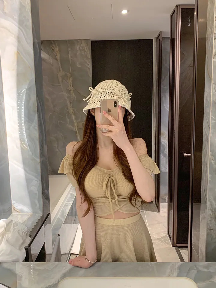 [러블리무드🎀소두핏] 벙거지 버킷햇 꽈배기 그물 뜨개 니트 짜임 모자 봄 여름 휴양지룩 휴가룩 여행룩 3COL 상세 이미지 9