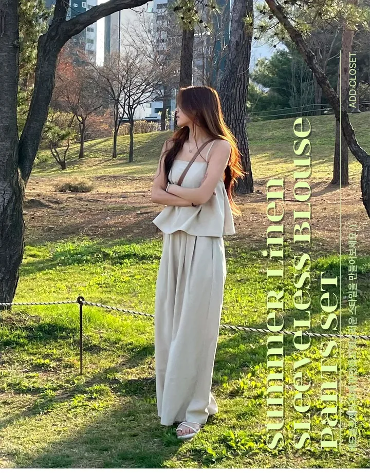 [🌈세트금액/문의폭주🎉] 린넨 핀턱 밴딩 플레어 나시 와이드팬츠 4color 상세 이미지 4