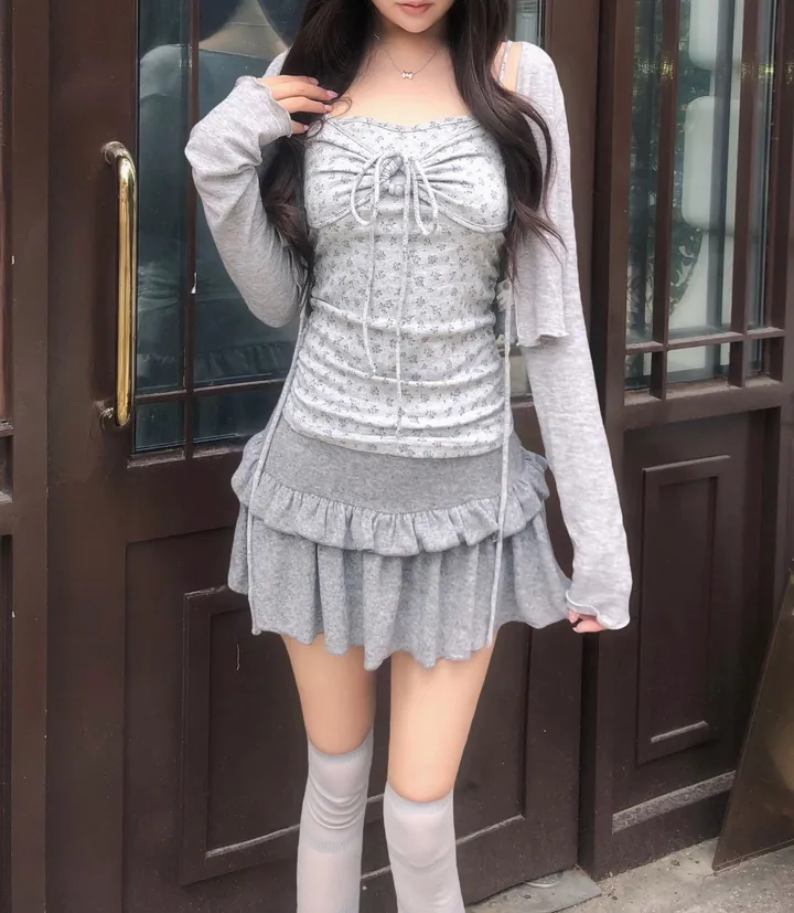[부해보임X/여리핏..💭] 플라워 비즈 셔링 나시 볼레로 가디건 세트 *3color/최저가 상세 이미지 2
