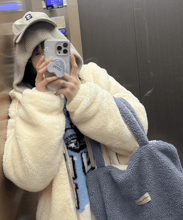 [온나125]귀여워 뽀글이 양면 데일리 토트백 2color 민트 그레이