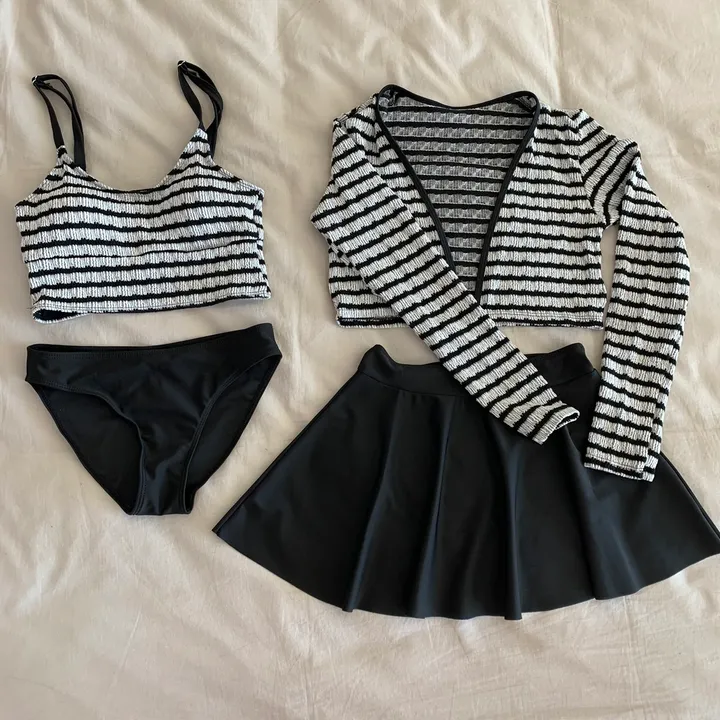 [당일출고/M-XL]체형커버 수영복 하이웨스트 치마 비키니 마린 호텔 수영복4PCS 상세 이미지 14