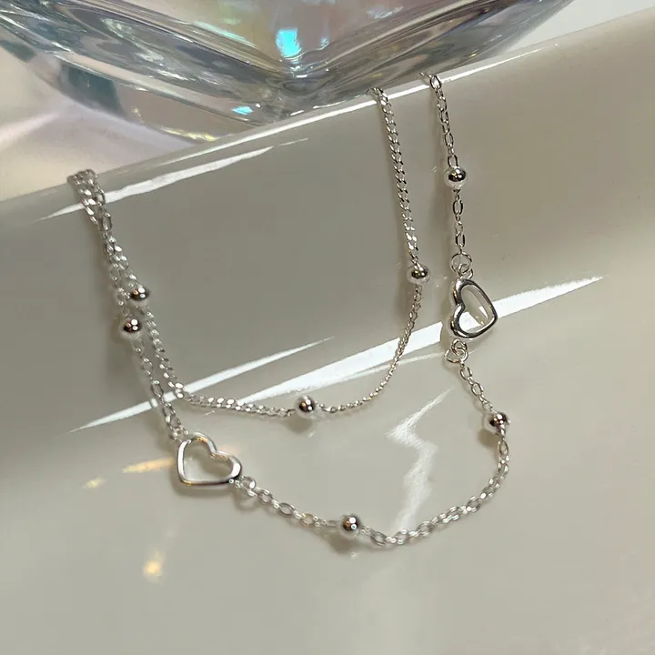 츄밍 [당일출고🚀여신팔찌💗/925silver/우정팔찌추천 ] 하트 더블 체인 팔찌 우정 선물 - 에이블리 스토어