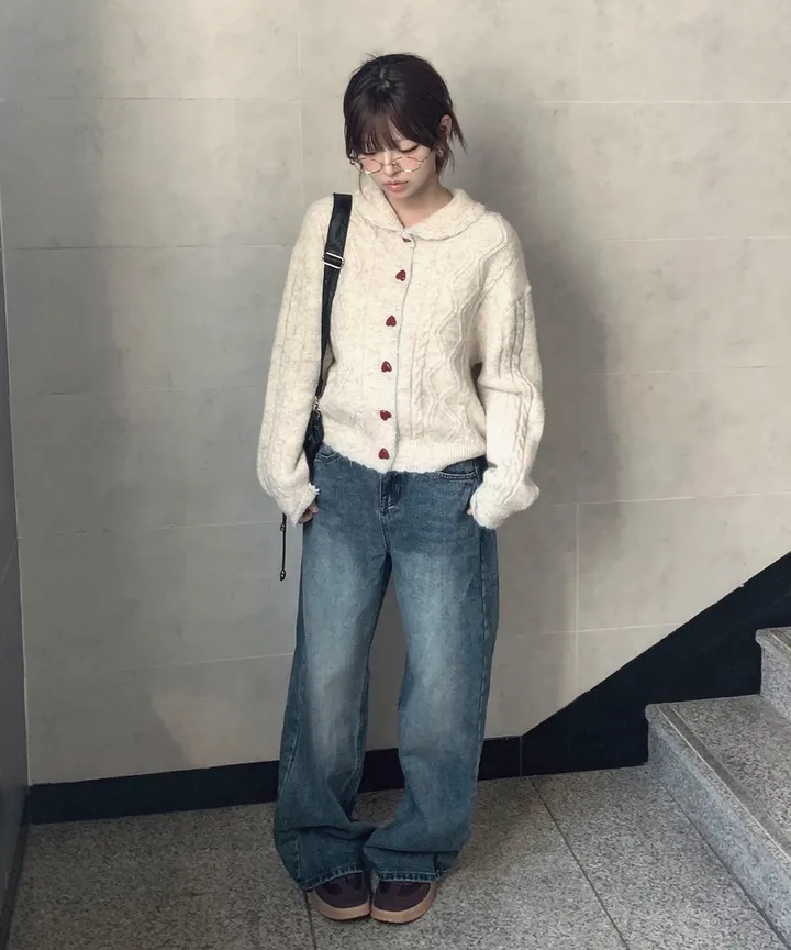 [MD추천✨러블리] 우토 하트 단추 카라 배색 니트 가디건 봄 가을 / 니트가디건 가디건 봄가디건 아우터 바람막이 청자켓 뮤잉 상세 이미지 33