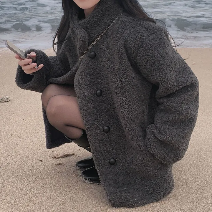 [왕아방핏🤎/주문폭주✨]후회없는 선택,푸들 양털 오버핏 하프 스웨이드 퍼자켓,코트 상세 이미지 91