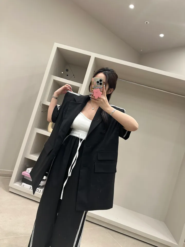 (프리미엄,핏보장,빅사이즈가능)트렌디한 자수레이스 배색 자켓팬츠세트 상세 이미지 24