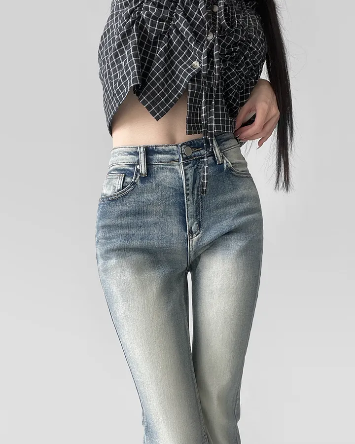 [~3XL/3기장] 뽀얀핏 스머징 텍스쳐 빈티지 워싱 쫀득 스판 부츠컷 데님 팬츠 바지 청바지 상세 이미지 14