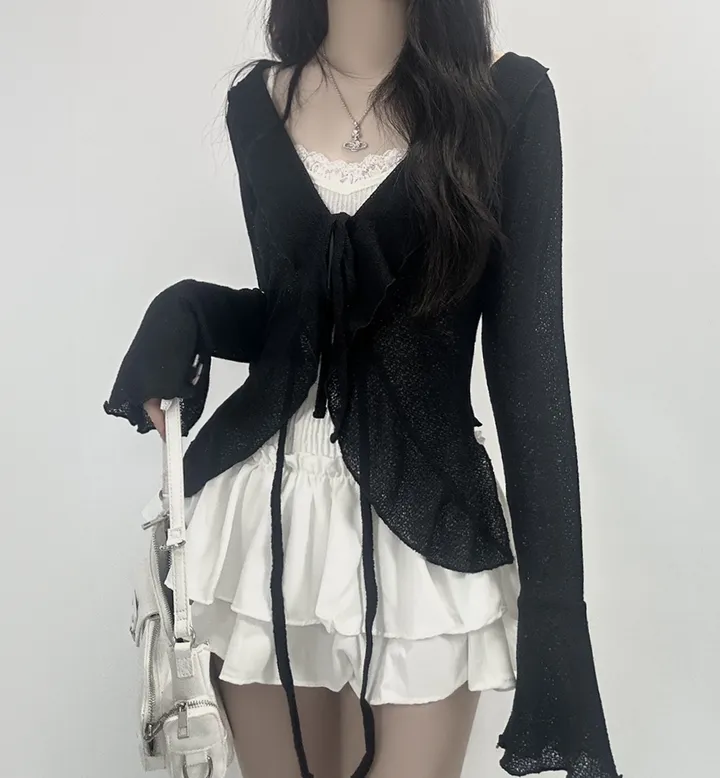 ruffle ribbon lace cardigan 러플 리본 레이스 가디건 (봄가디건, 러블리, 프릴, 니트가디건, 슬림핏, 여리여리) 상세 이미지 24