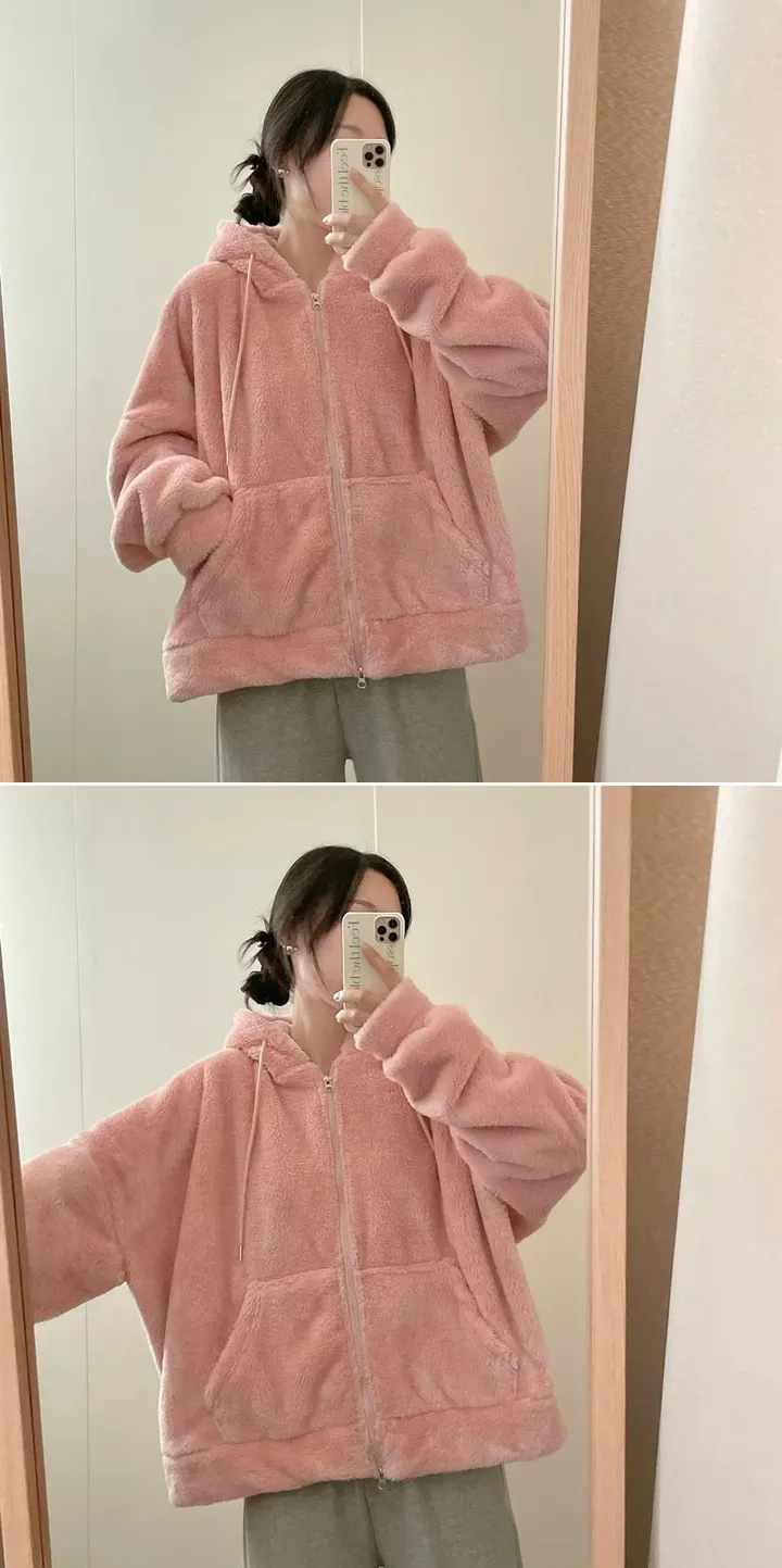 (5col) (두꺼워요) 오버핏 후리스 후드 집업 상세 이미지 3