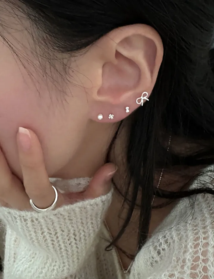 [925silver/4set] charlotte 리본 진주 큐빅 볼 925실버 피어싱세트 상세 이미지 8