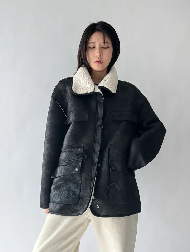 오버핏🖤 레더힙 스트링 무스탕 2Color 상세 이미지 14