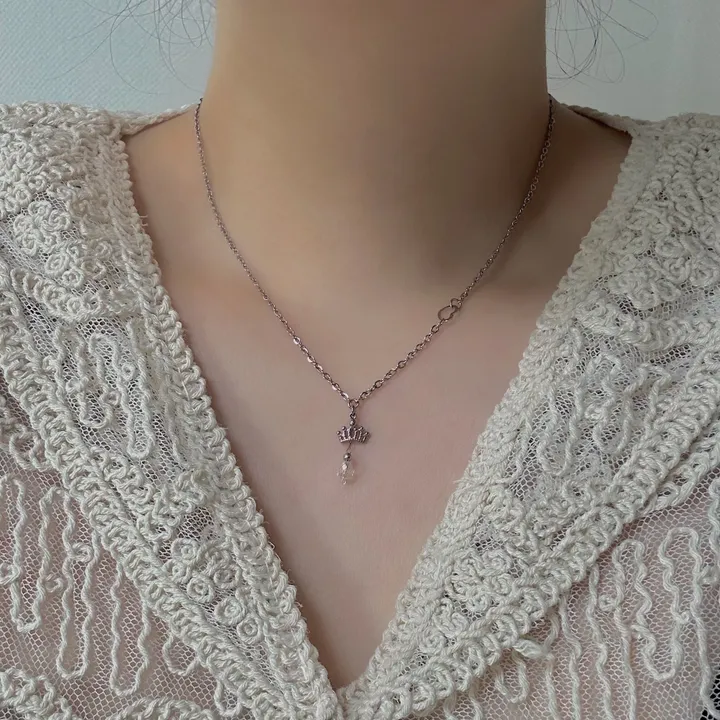 [made] 왕관 크리스탈 물방울 드롭 하트 써지컬 목걸이 데이트룩 하객룩 상세 이미지 8