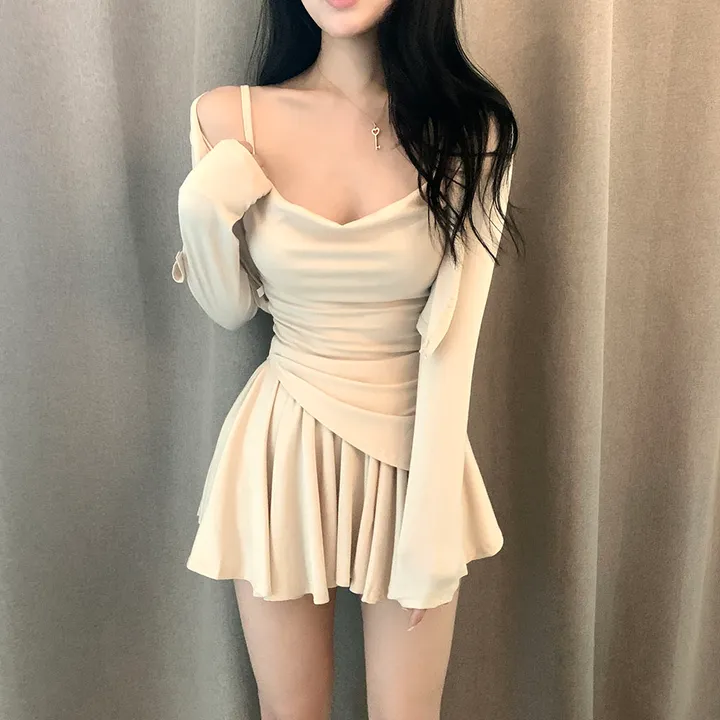 요물 3pcs💘 셔링 드레이프 나시 가디건 스커트 속바지내장 SET 상세 이미지 14