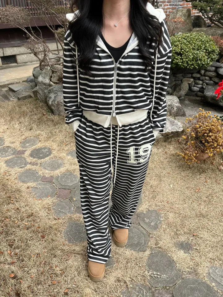 넘버 기모 스트라이프 일자핏 트레이닝 팬츠 상세 이미지 14