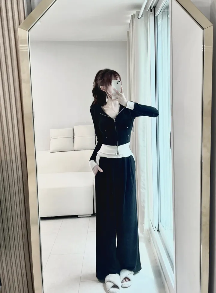 [허얇골넓핏] 허리소멸 배색 트레이닝 투피스 세트 (3color) 상세 이미지 11