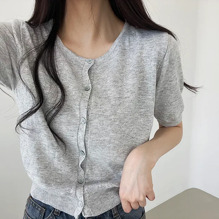 1+1할인!![고퀄뱀부소재!/기획특가] 설렘가득 봄여름가을내내 입기좋은 크롭 라운드넥 or 브이넥 반팔 린넨 반팔가디건 상세 이미지 12