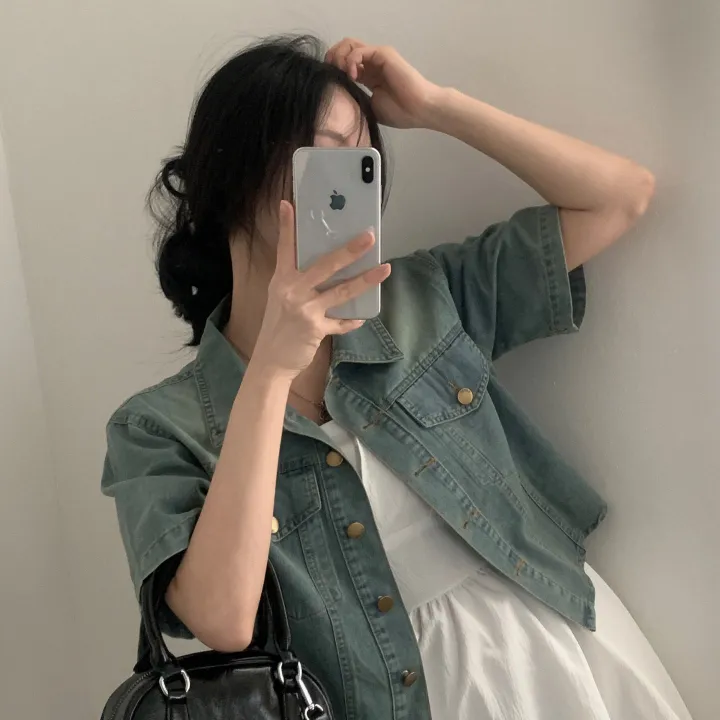[데일리/청순무드(＊’͜’ )] 봄웨더 반팔 데님 크롭 청자켓 - 3color 상세 이미지 8