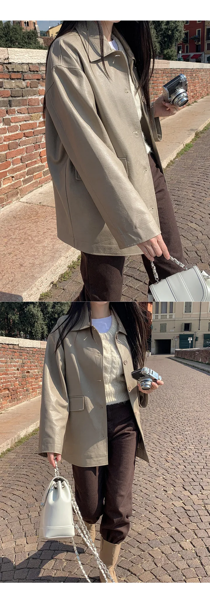 [자체제작/오늘출발/1만장돌파!]#봄🌷 바텐 오버핏 하프 레더 자켓 (데일리룩/개강룩/봄아우터/봄자켓/레더자켓/가죽자켓/루즈핏) 상세 이미지 27