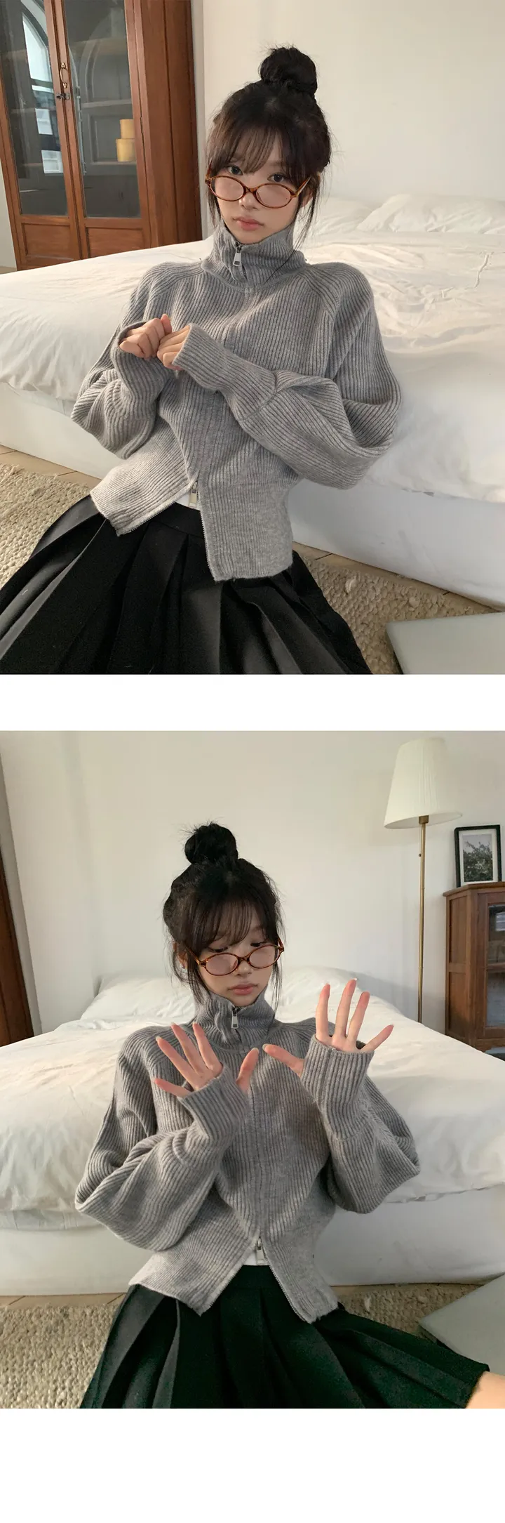 [데일리/11컬러🖤] 폴라 투웨이 핀턱 소매 포인트 니트 집업 - 11color 상세 이미지 5