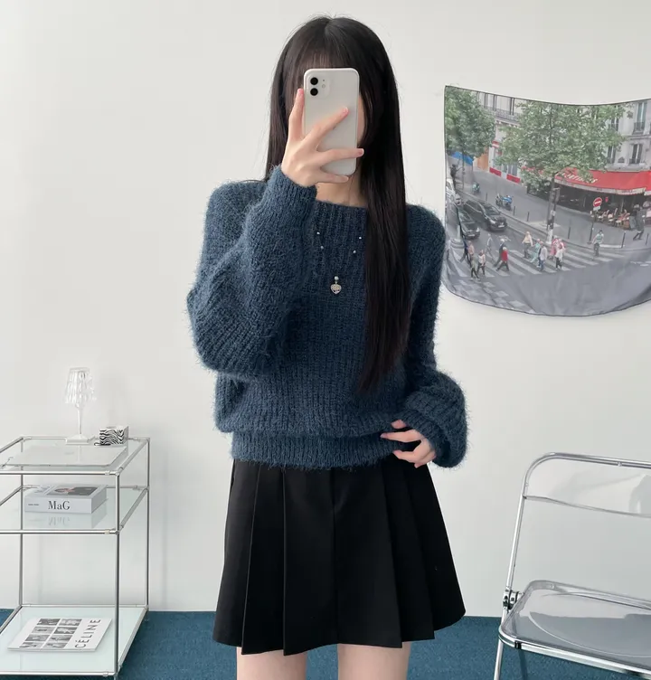 Pine leaf boat nect crop knit 상세 이미지 2