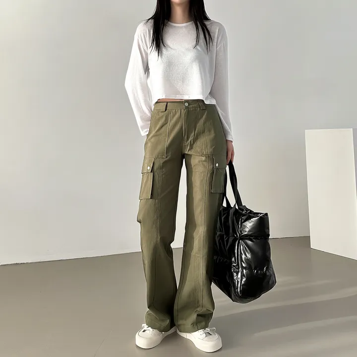 [당출🚀숏/롱ver] 절개라인 카고 롱 일자핏 와이드 면팬츠 4color 상세 이미지 19